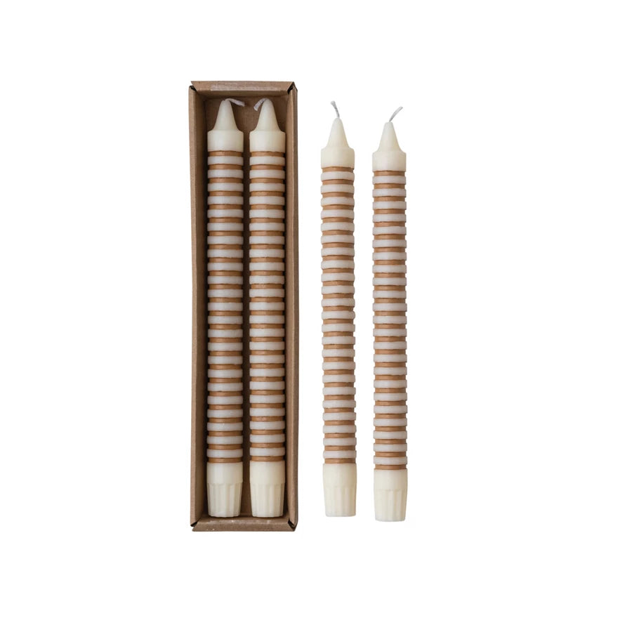 Tan Striped Taper Candles